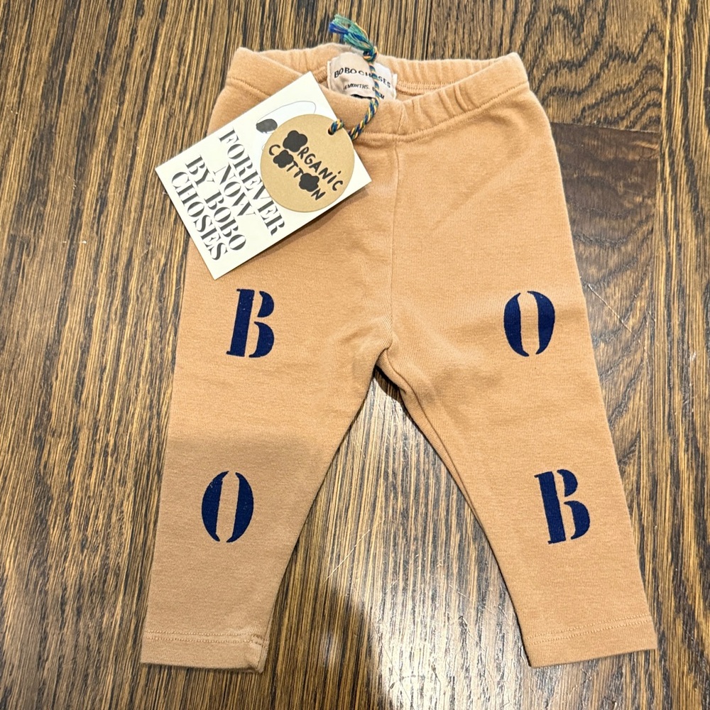 Bobo Choses Brown Baby Leggings with Blue Stencil BOBO print